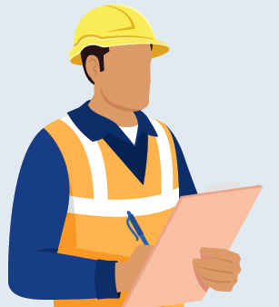 illustration of a construction worker holding a pen and notepad